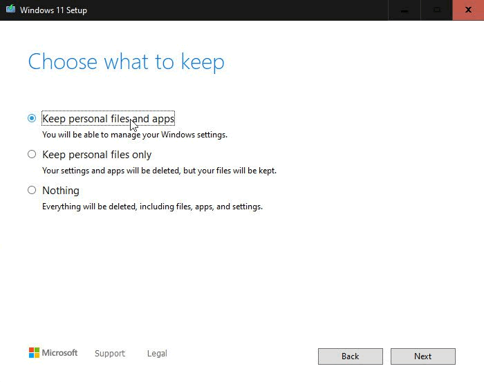 Windows 11 Installation Media - Choose What To Keep