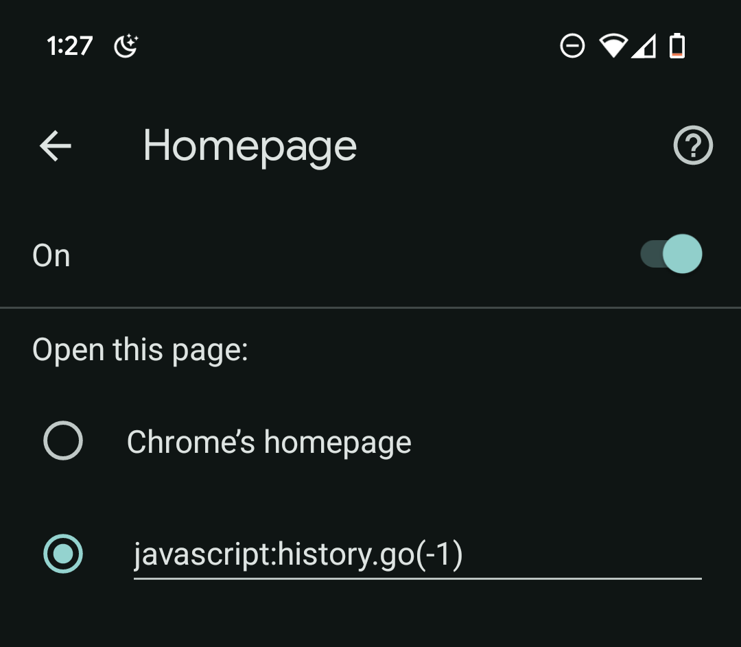 How to set Android Chrome's home button to go back one page
